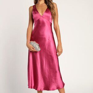 Lulus Incredible Love Magenta Satin Cowl Back Midi Slip Dress Pink - Size S